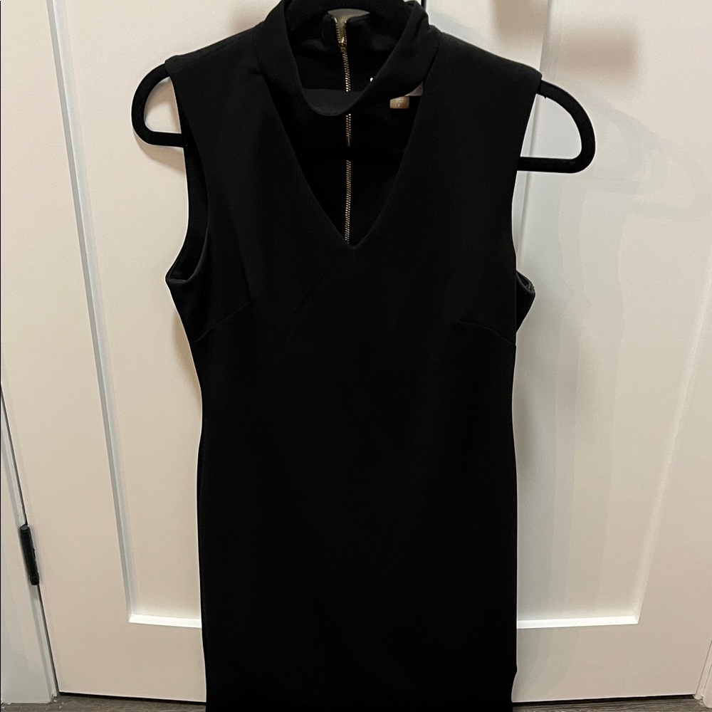 Calvin Klein Black V-Neck Dress with Mock Collar (8)